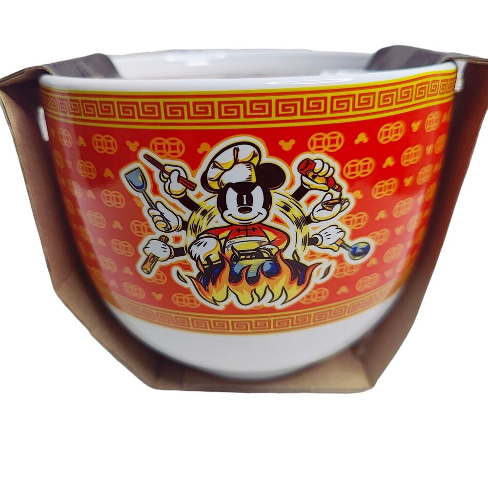 Disney Ceramic Ramen Bowl Set Mickey Mouse Wild Wok Matching Chopsticks New
